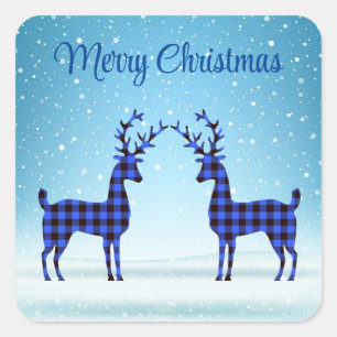 Snow Day with Blue Plaid Reindeer Square Sticker