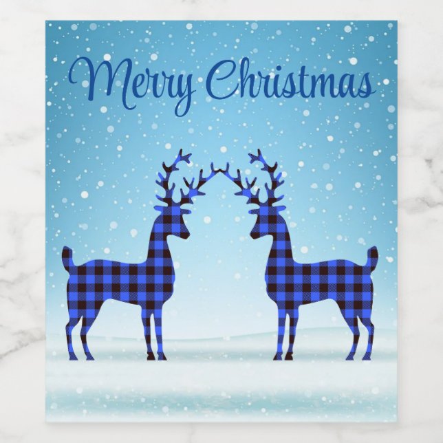 Snow Day with Blue Plaid Reindeer Wine Label (Single Label)