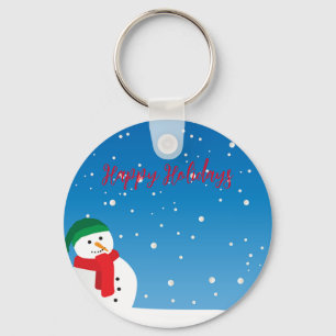 Snow Day with Snow Man and Snowflakes Key Ring