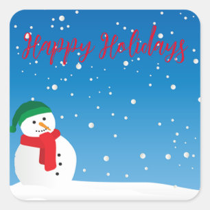 Snow Day with Snow Man and Snowflakes Square Sticker