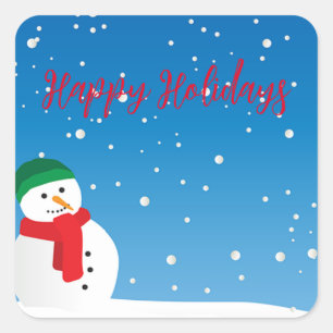 Snow Day with Snow Man and Snowflakes Square Sticker