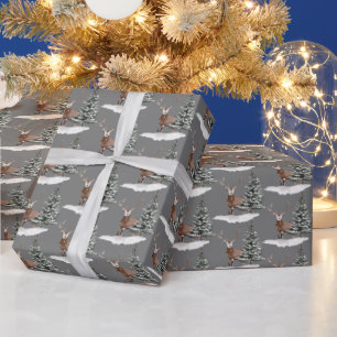Snow Deer and Pine Tree Wrapping Paper