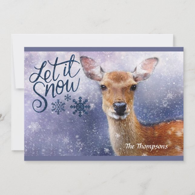 Snow Deer - Happy Christmas  - Christmas Greeting Holiday Card (Front)