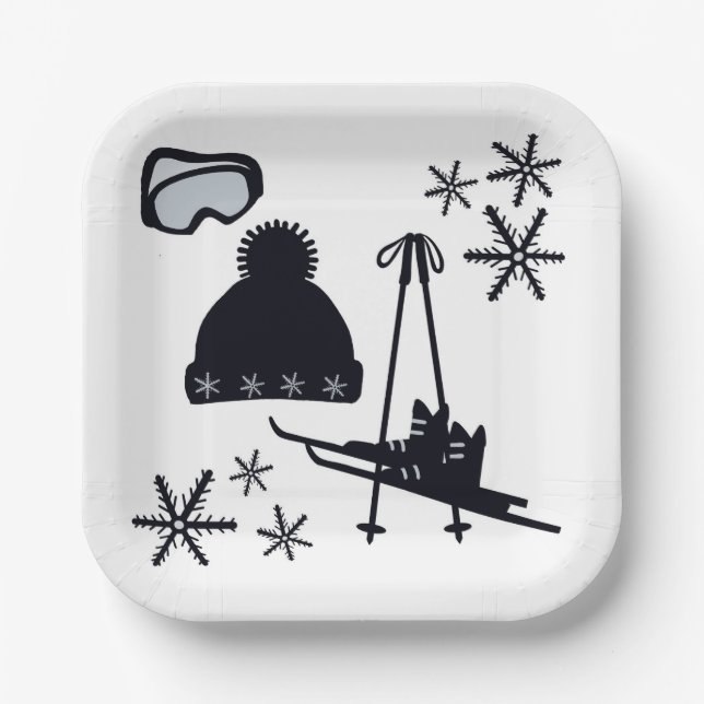 Snow designs of different items paper plate (Front)
