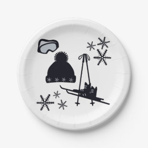 Snow designs of different items paper plate