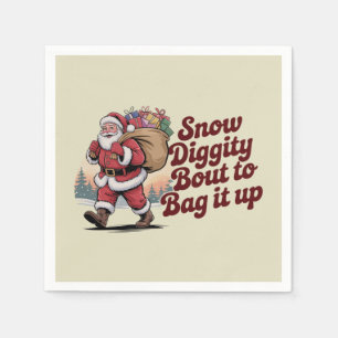 Snow Diggity Bout to Bag It Up 90s Christmas Retro Napkin