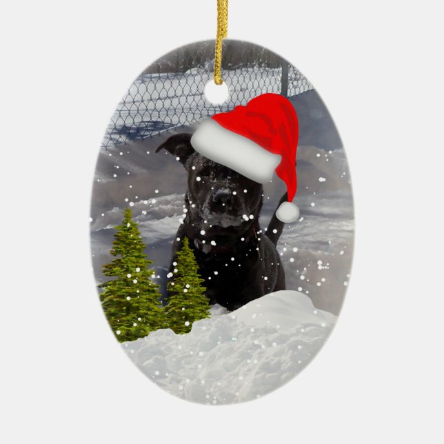 Snow Dog Dashing in the Snow Template  Ceramic Ornament (Front)