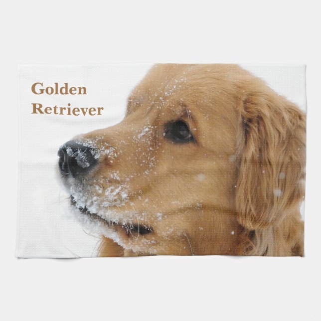 Snow Dog Golden Retriever Tea Towel (Horizontal)