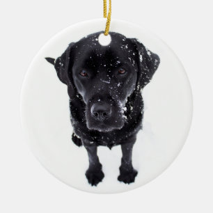 Snow Dog - Labrador Puppy - Black Labrador Ceramic Ornament
