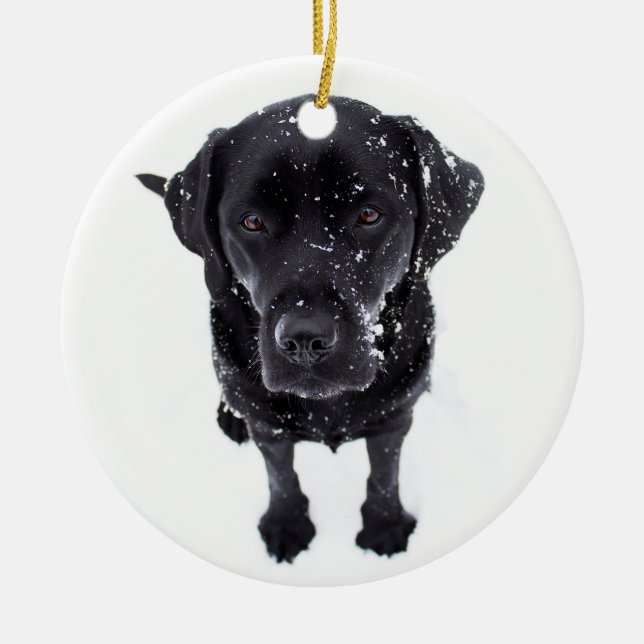 Snow Dog - Labrador Puppy - Black Labrador Ceramic Ornament (Front)