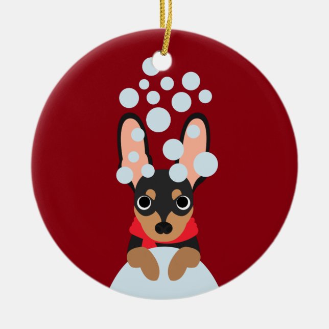 Snow Dog Min Pin Ceramic Tree Decoration (Front)