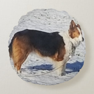 Snow Dog Round Pillow
