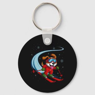 Snow Dog Skiing Puppy Cute Winter Sports Funny Ski Key Ring