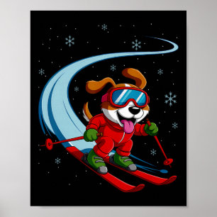 Snow Dog Skiing Puppy Cute Winter Sports Funny Ski Poster