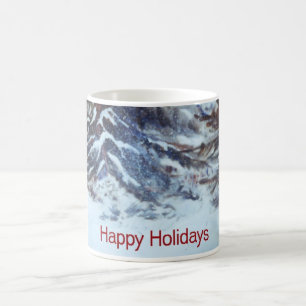 Snow drifted double pines Happy Holidays Coffee Mug