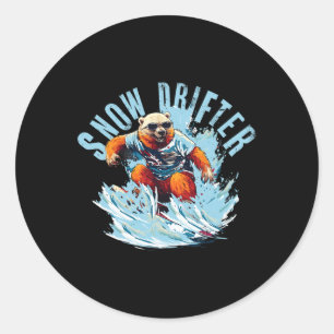 Snow Drifter Winter Sports Funny Bear Snowboarder  Classic Round Sticker