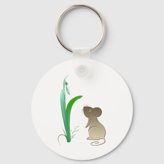 Snow drop flower and Cute Mouse Key Ring (Front)