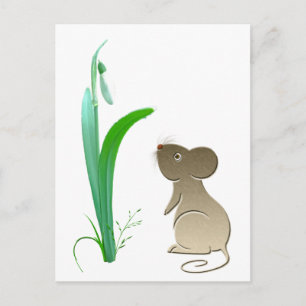 Snow drop flower and Cute Mouse Postcard