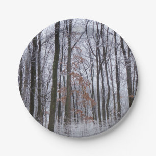 Snow Dusted Forest Winter Landscape Photography Paper Plate