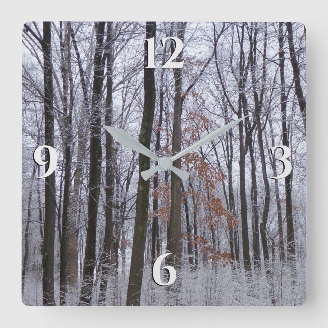 Snow Dusted Forest Winter Landscape Photography Square Wall Clock (Front)