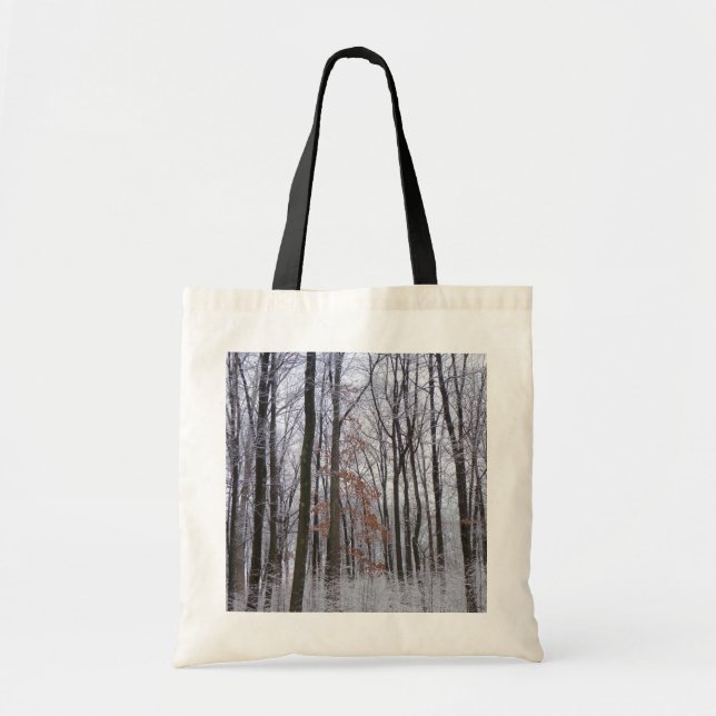 Snow Dusted Forest Winter Landscape Photography Tote Bag (Front)