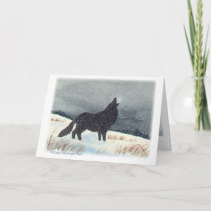 Snow Dusted Wolf Inside Painting Holiday Card