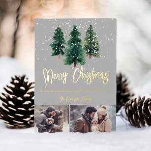 Snow elegant christmas trees family 2 photos Foil Holiday Card