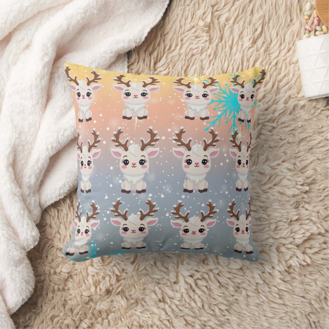 Snow Elk Cute Kawaii Pattern Cushion (Blanket)