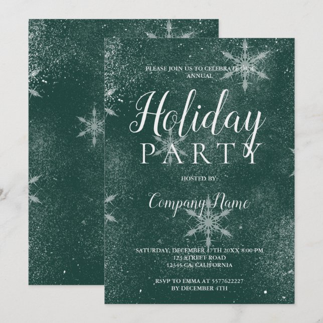 Snow emerald green typography corporate Christmas Invitation (Front/Back)
