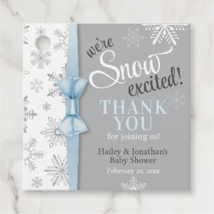 Snow Excited Blue Grey Snowflake Baby Boy Shower Favour Tags