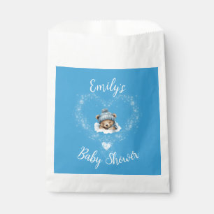 Snow Excited Blue Teddy Bear Baby Shower Favour Bag
