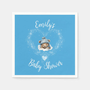 Snow Excited Blue Teddy Bear Baby Shower Napkin