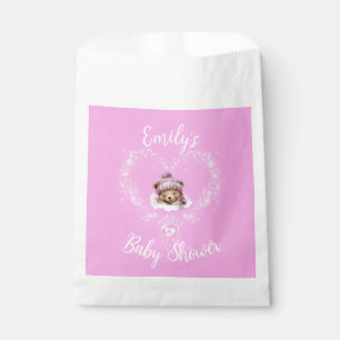 Snow Excited Pink Teddy Bear Baby Shower Favour Bag