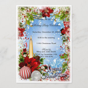Snow Fall Candles Baubles Christmas Party Invite
