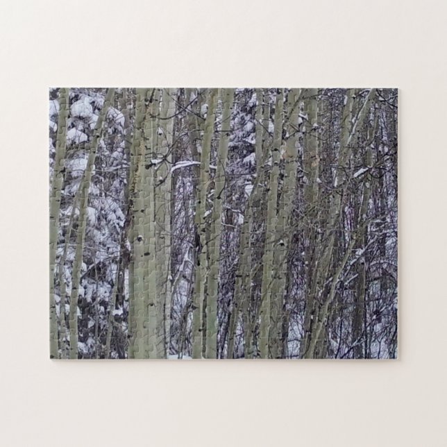 Snow Falling on Aspen Jigsaw Puzzle (Horizontal)