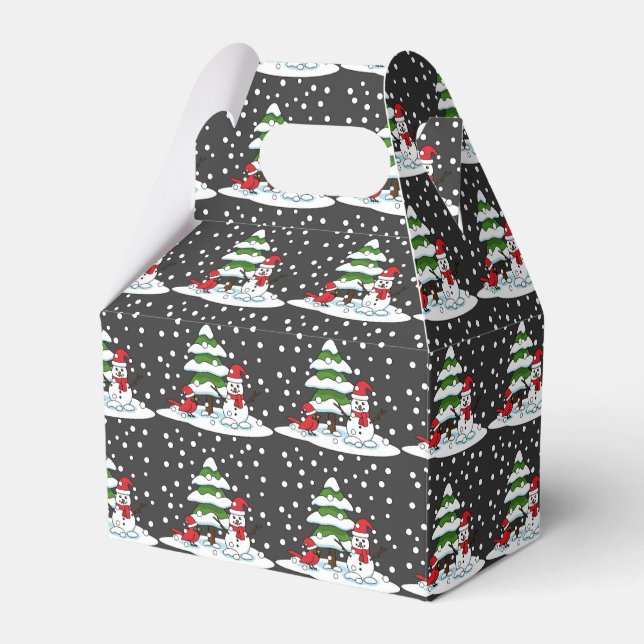 Snow Falling on Cardinal, Snowman and Pine Tree Favour Box (Front Side)
