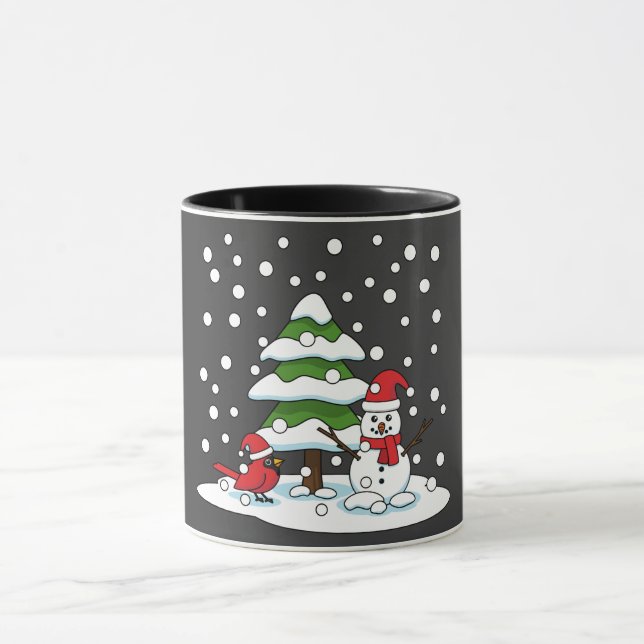 Snow Falling on Cardinal, Snowman and Pine Tree Mug (Center)