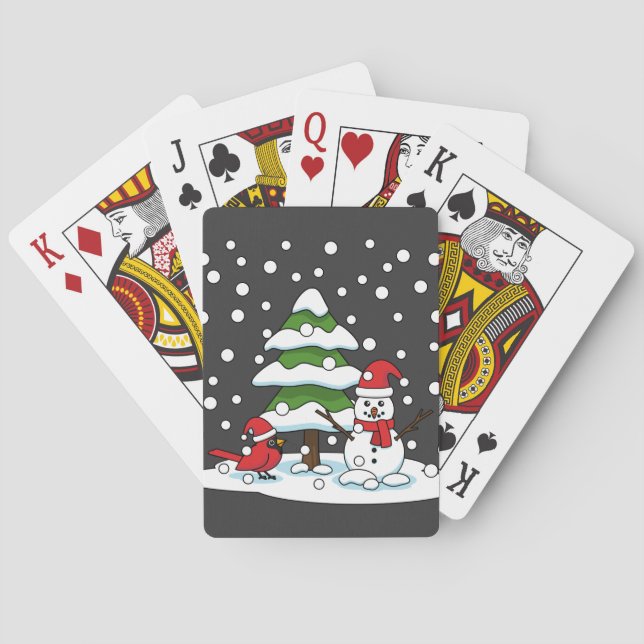 Snow Falling on Cardinal, Snowman and Pine Tree Playing Cards (Back)