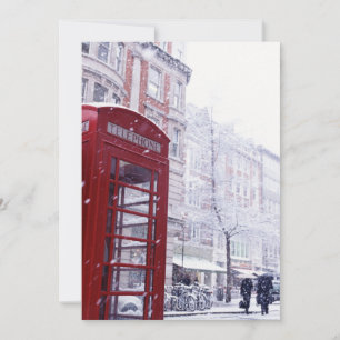 Snow Falling on Red Telephone Box Holiday Card