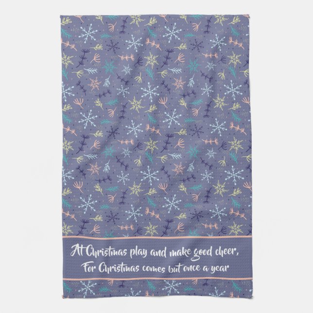 Snow Falling Snowflakes Pine Boughs Blowing Quote Tea Towel (Vertical)