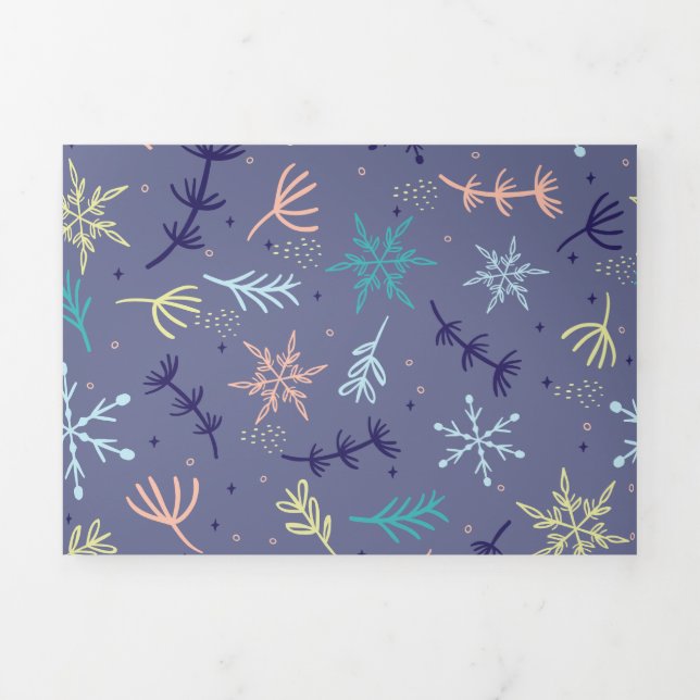 Snow Falling Snowflakes Pine Boughs Blowing Tri-Fold Holiday Card (Cover)