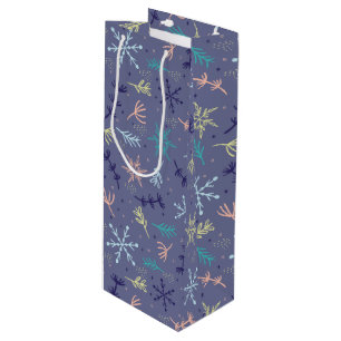 Snow Falling Snowflakes Pine Boughs Blowing Wine Gift Bag