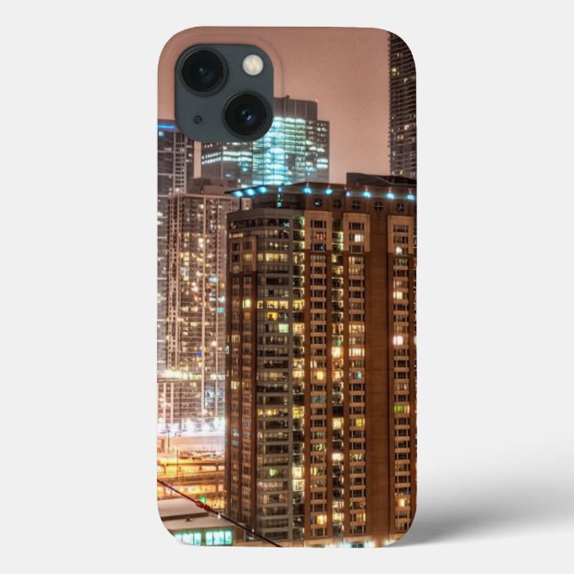 Snow falls over skyline at evening in Chicago Case-Mate iPhone Case (Back)
