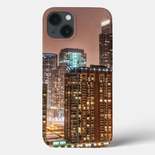 Snow falls over skyline at evening in Chicago Case-Mate iPhone Case (Back)
