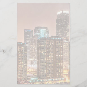 Snow falls over skyline at evening in Chicago Stationery