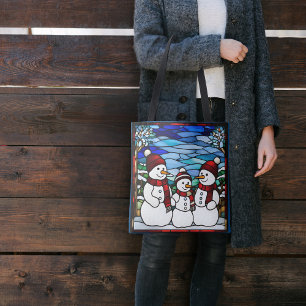 Snow Family Faux Stained Glass Tote Bag