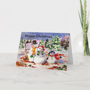 Snow Family Happy Christmas Holiday Card