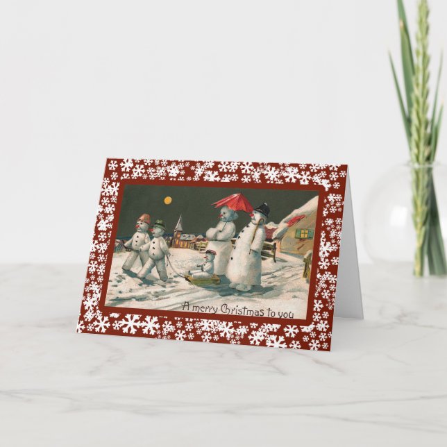 Snow Family on Christmas Eve - A Vintage Card (Front)