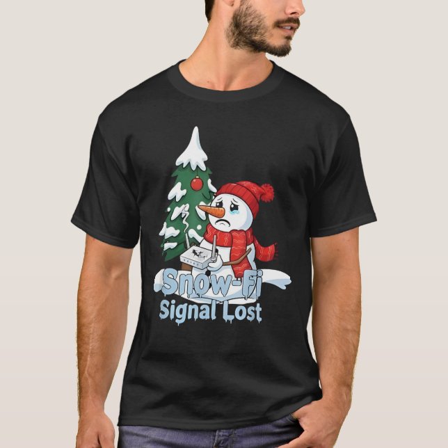 Snow-Fi Signal Lost Funny Snowman Christmas Art T-Shirt (Front)