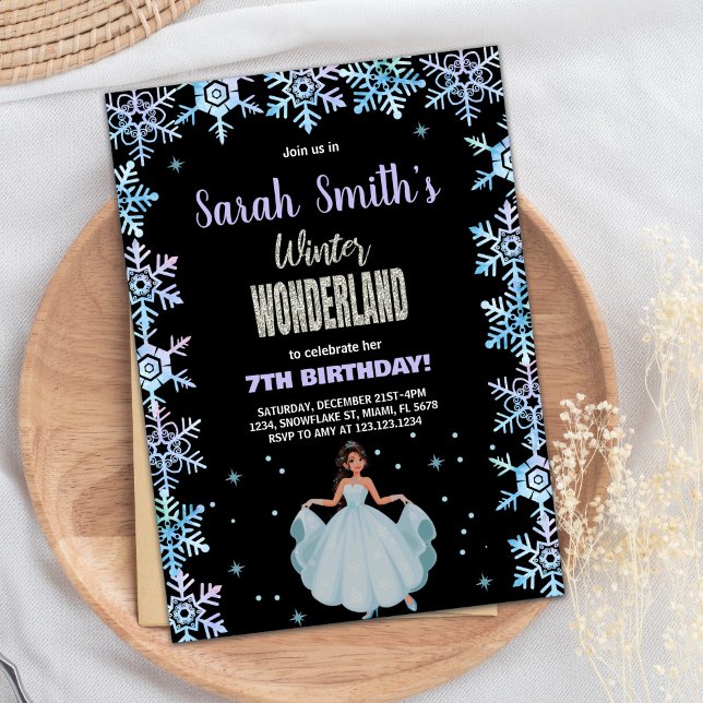 Snow flake Black Winter Wonderland Invitation (Snow flake Black Winter Wonderland Invitation)